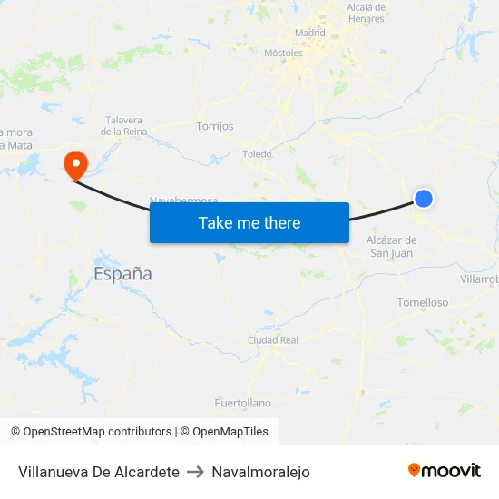 Villanueva De Alcardete to Navalmoralejo map
