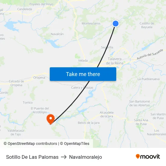 Sotillo De Las Palomas to Navalmoralejo map
