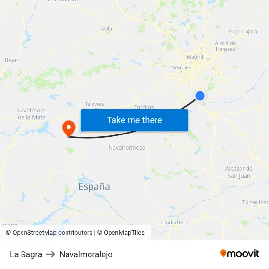 La Sagra to Navalmoralejo map