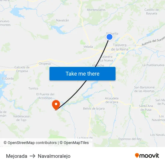 Mejorada to Navalmoralejo map