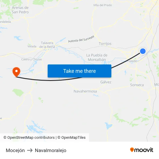 Mocejón to Navalmoralejo map