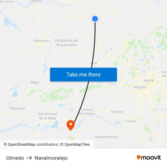 Olmedo to Navalmoralejo map