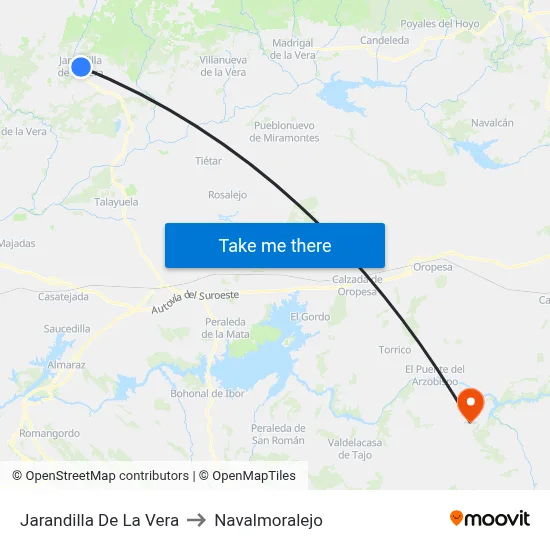 Jarandilla De La Vera to Navalmoralejo map