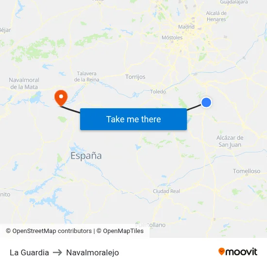 La Guardia to Navalmoralejo map