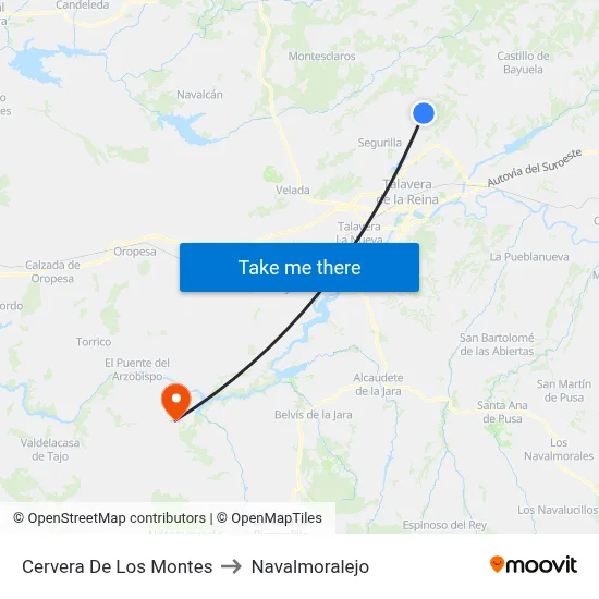 Cervera De Los Montes to Navalmoralejo map