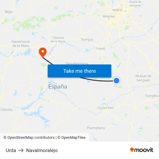 Urda to Navalmoralejo map