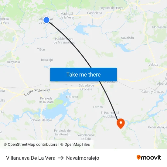 Villanueva De La Vera to Navalmoralejo map