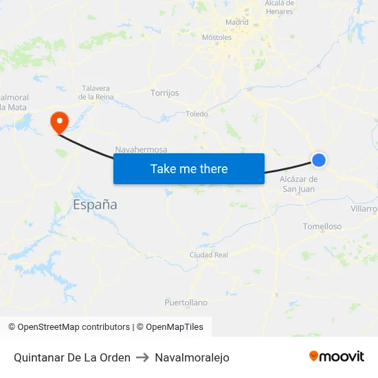 Quintanar De La Orden to Navalmoralejo map