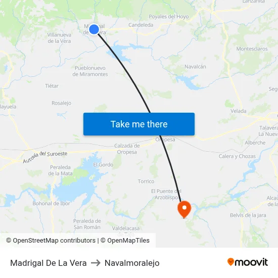 Madrigal De La Vera to Navalmoralejo map