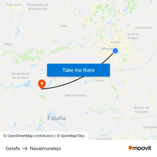 Getafe to Navalmoralejo map