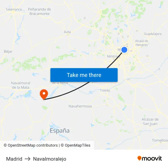 Madrid to Navalmoralejo map