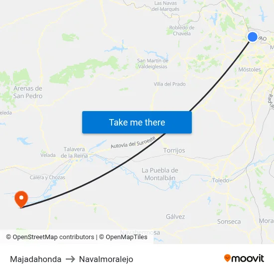 Majadahonda to Navalmoralejo map