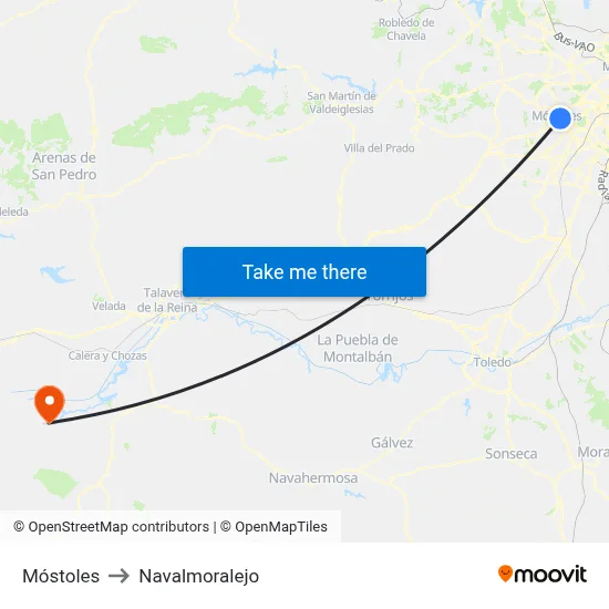 Móstoles to Navalmoralejo map
