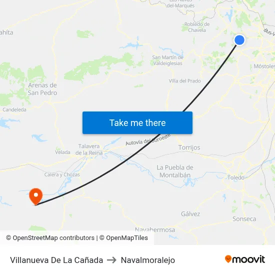Villanueva De La Cañada to Navalmoralejo map