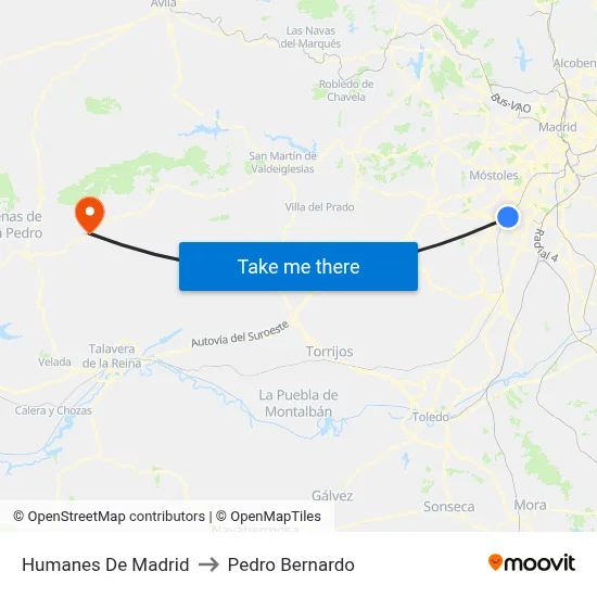 Humanes De Madrid to Pedro Bernardo map