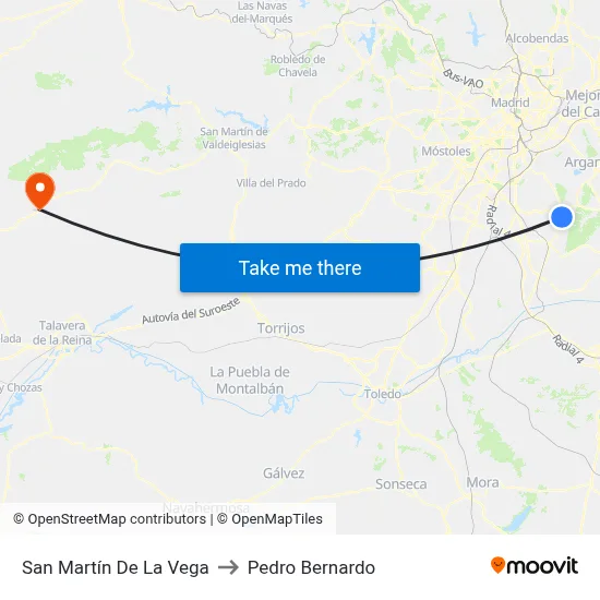 San Martín De La Vega to Pedro Bernardo map