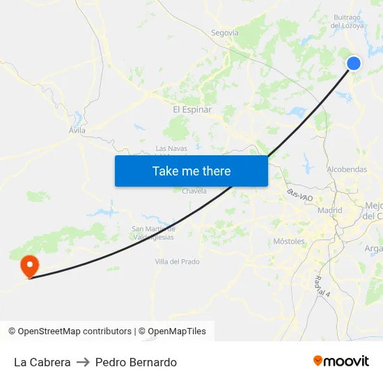 La Cabrera to Pedro Bernardo map