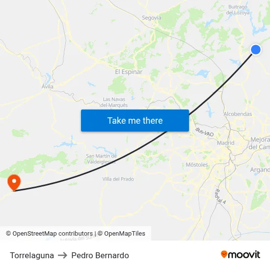Torrelaguna to Pedro Bernardo map
