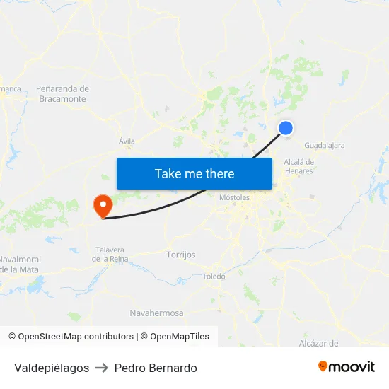 Valdepiélagos to Pedro Bernardo map