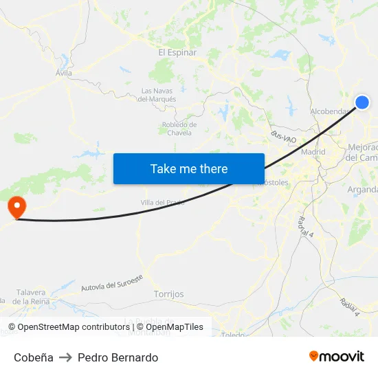 Cobeña to Pedro Bernardo map