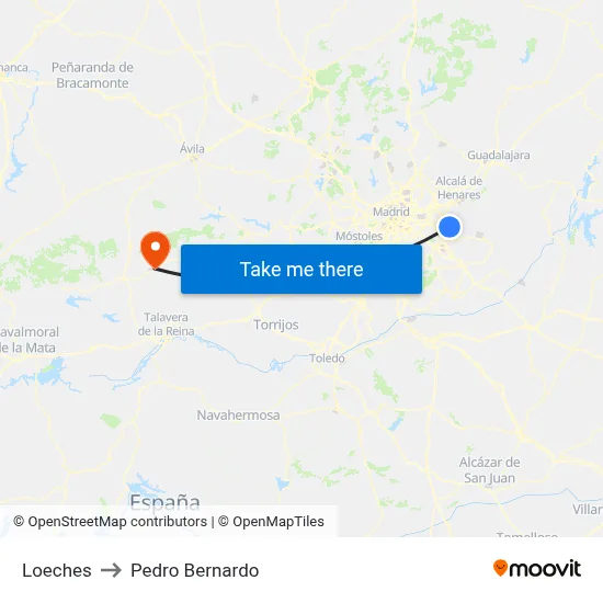 Loeches to Pedro Bernardo map