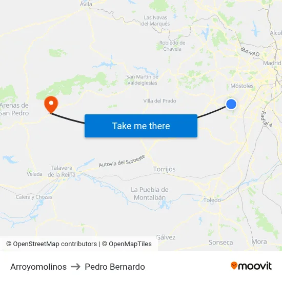 Arroyomolinos to Pedro Bernardo map
