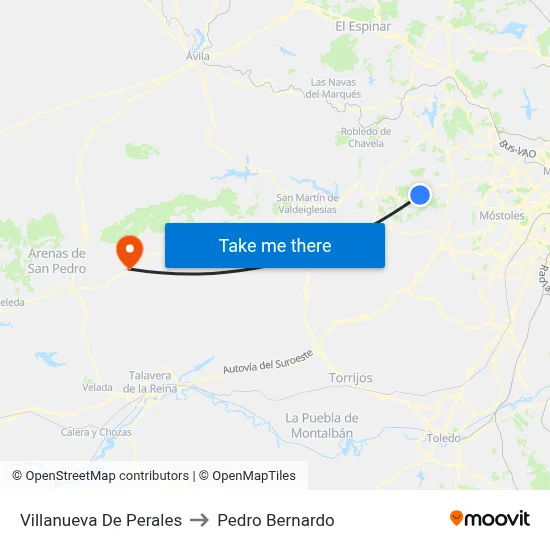 Villanueva De Perales to Pedro Bernardo map