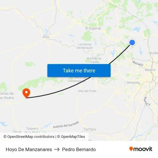 Hoyo De Manzanares to Pedro Bernardo map