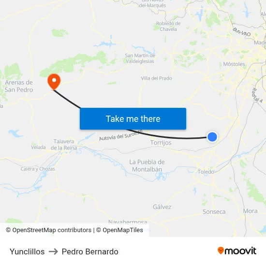 Yunclillos to Pedro Bernardo map