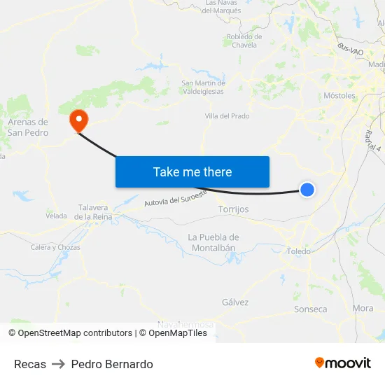 Recas to Pedro Bernardo map