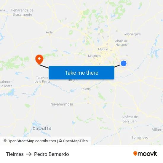 Tielmes to Pedro Bernardo map