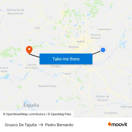 Orusco De Tajuña to Pedro Bernardo map