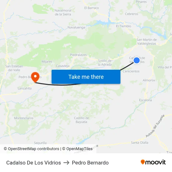 Cadalso De Los Vidrios to Pedro Bernardo map
