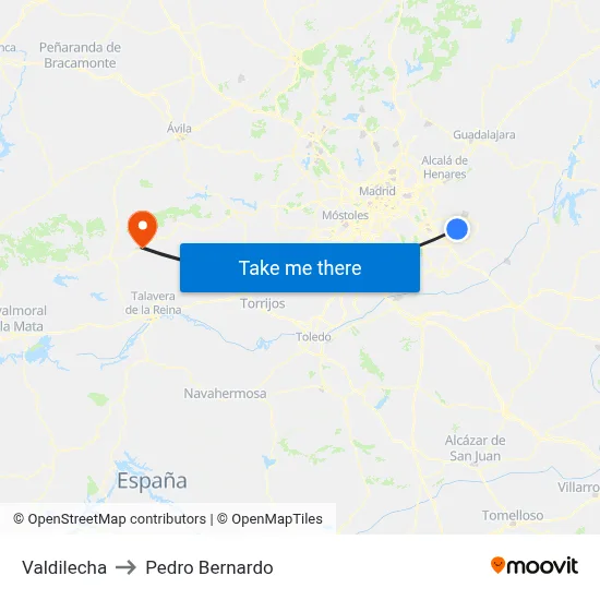 Valdilecha to Pedro Bernardo map