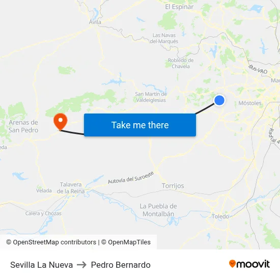 Sevilla La Nueva to Pedro Bernardo map