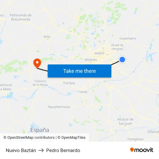 Nuevo Baztán to Pedro Bernardo map