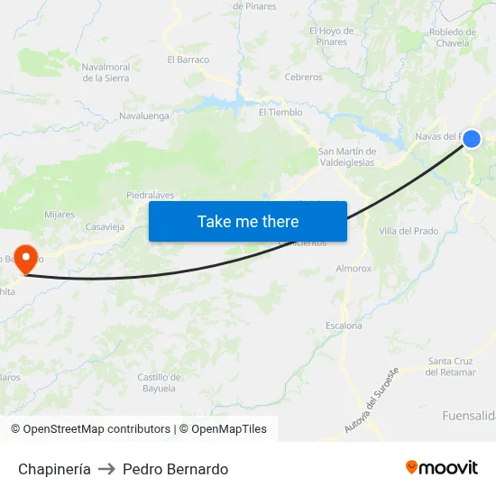 Chapinería to Pedro Bernardo map