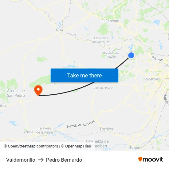 Valdemorillo to Pedro Bernardo map