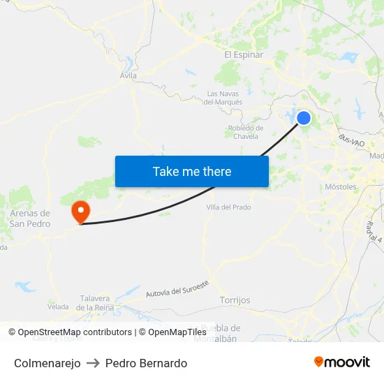 Colmenarejo to Pedro Bernardo map