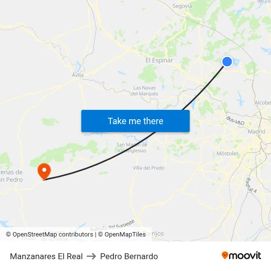Manzanares El Real to Pedro Bernardo map