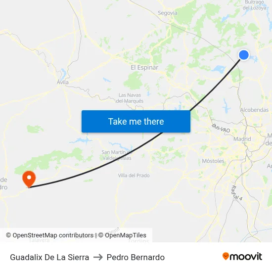 Guadalix De La Sierra to Pedro Bernardo map