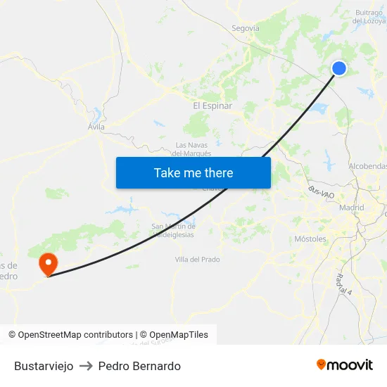 Bustarviejo to Pedro Bernardo map