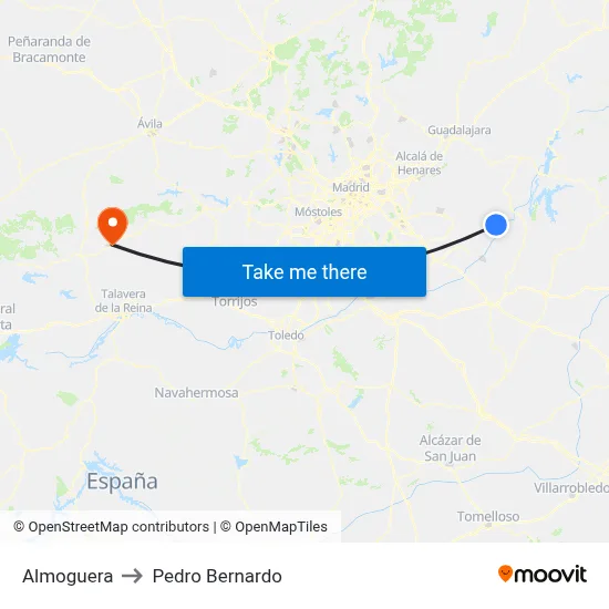 Almoguera to Pedro Bernardo map