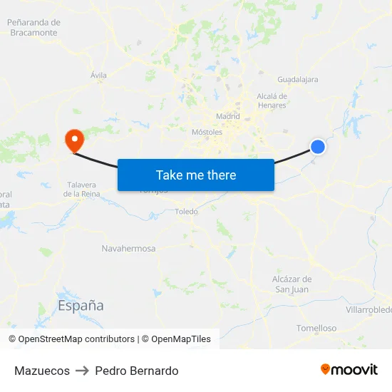 Mazuecos to Pedro Bernardo map