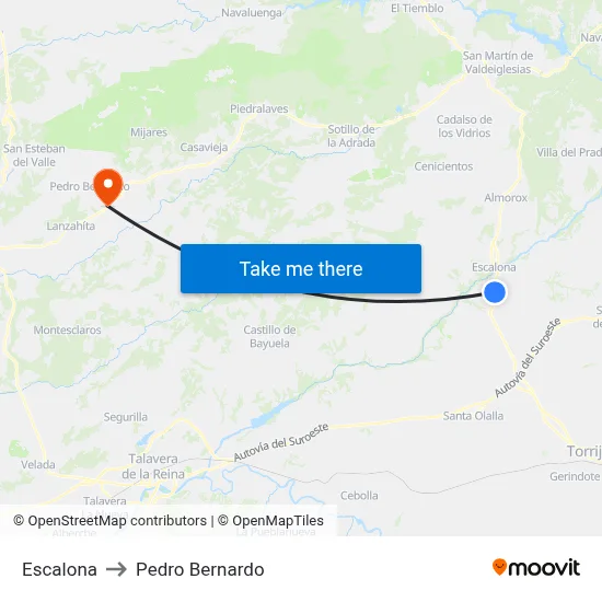 Escalona to Pedro Bernardo map