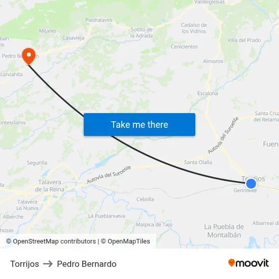 Torrijos to Pedro Bernardo map