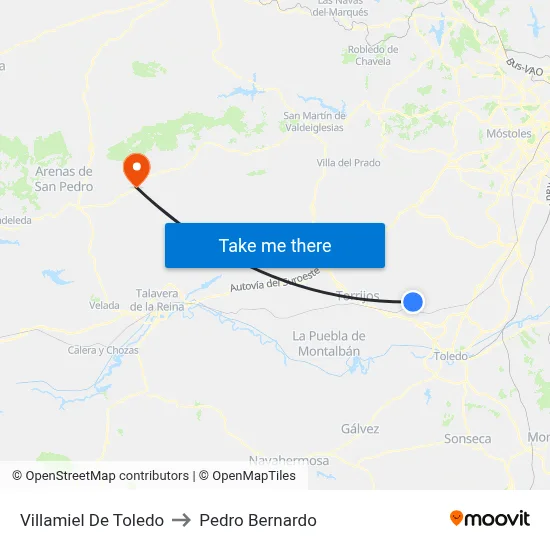 Villamiel De Toledo to Pedro Bernardo map