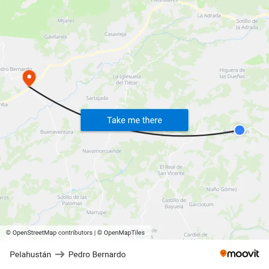 Pelahustán to Pedro Bernardo map