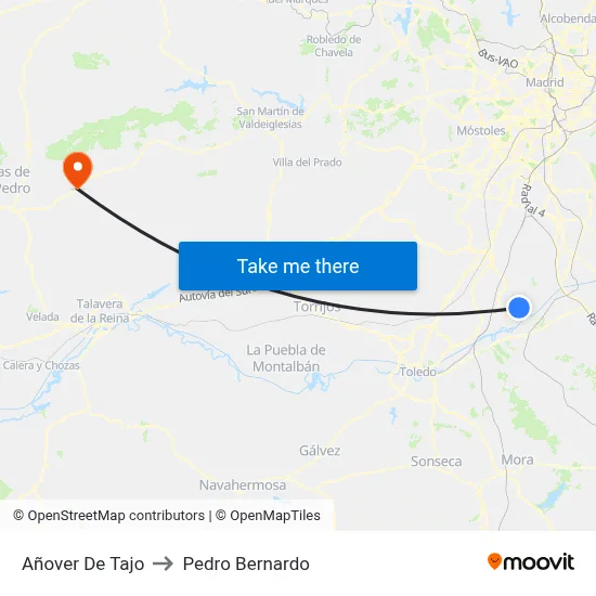 Añover De Tajo to Pedro Bernardo map