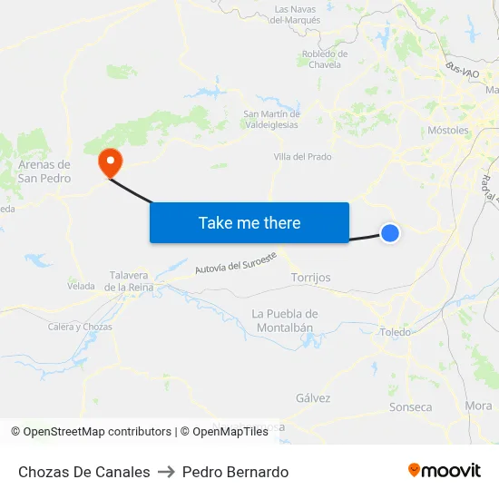 Chozas De Canales to Pedro Bernardo map